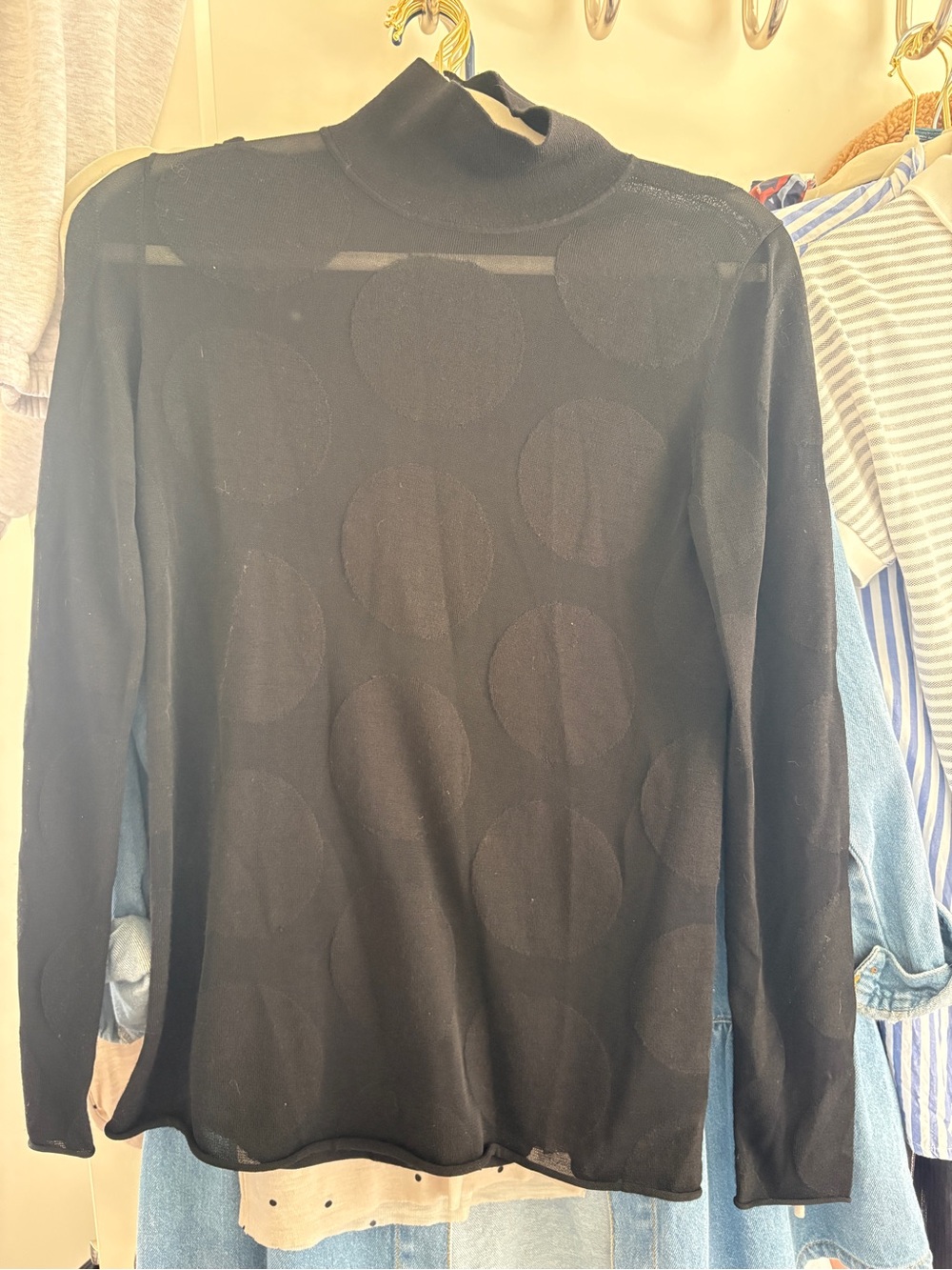 COS Black Sheer Polka Dot Turtleneck Top